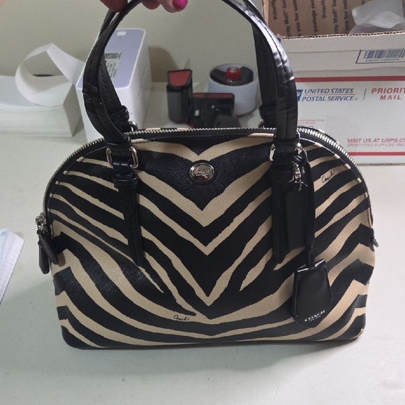 Coach Zebra Print Satchel in Black and Cream - Picture 1 of 10